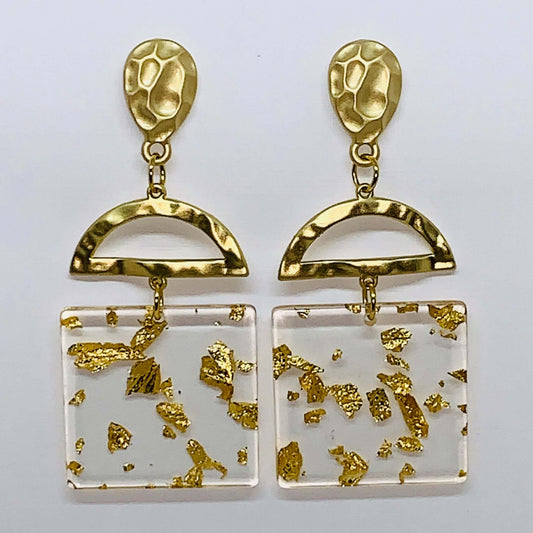 Golden Deco Square Drop Earrings - DaisyBloom