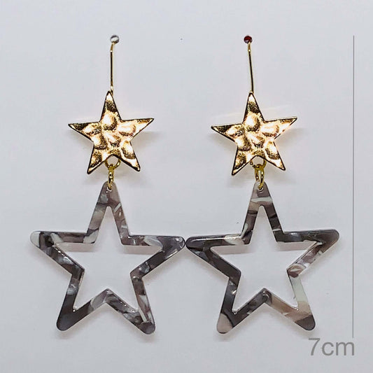 Golden Star & Outline Drop Earrings - DaisyBloom