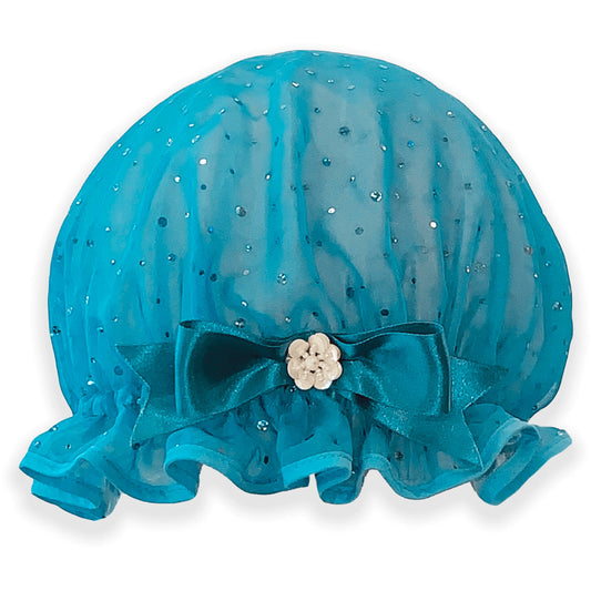 Teal Chiffon Sequin Shower Cap - DaisyBloom
