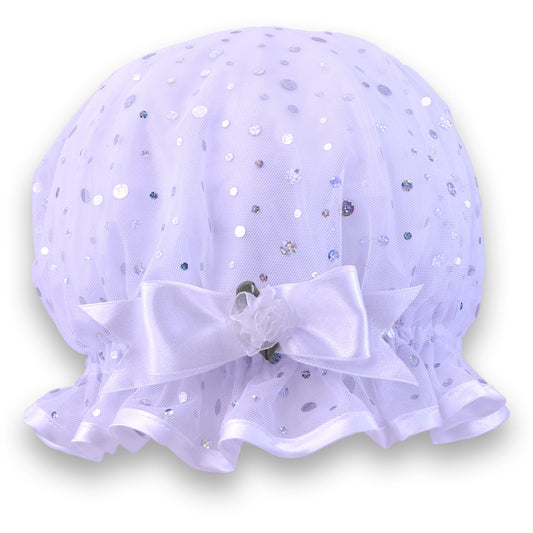 White Tulle Sequin Shower Cap - DaisyBloom