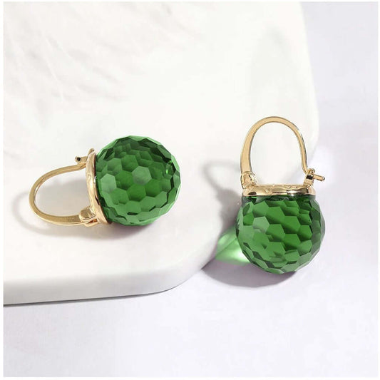 Austrian Crystal Ball Drop Earrings Emerald Green - DaisyBloom