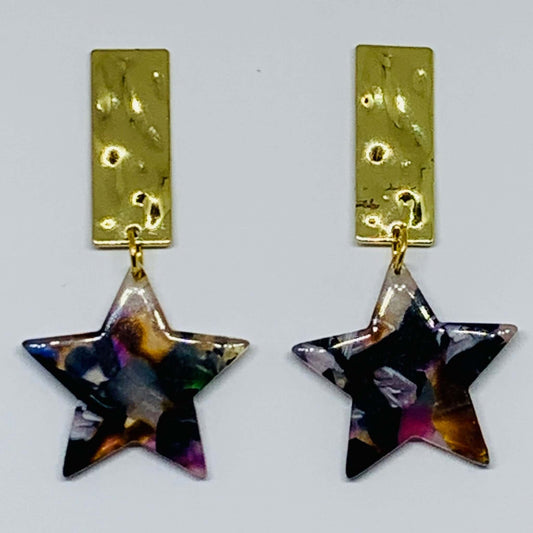 Golden Bar & Star Drop Earrings - DaisyBloom